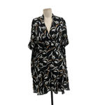 Acler Zammit Mini Dress‎ Long Sleeve Floral Printed Draped Navy Blue Size US 6 Photo 2
