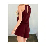 🆕Lace Splicing Drawstring Pocket Romper L🆕 Red Size L Photo 1