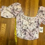 Open Edit  Women’s XS New Purple White Tie Dye Tie Front Puff Sleeve Blouse Photo 1