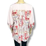 Flamingo Womens Peasant Top Blouse Shirt Stripes Paisley Floral V Neck Pink Med Photo 2