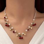 Cherry and pearl golden heart shaped charm necklace Gold Photo 5