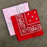 Classic Red & Pink Paisley Cotton Bandana Set Head Scarf Cowboy Western Y2K Photo 0