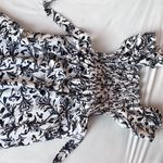 white and black paisley floral puff sleeve smocked dress Photo 4