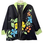 Multiples  Long Sleeve Floral Open Front Blazer Black‎ Green Blue Size Medium Photo 0