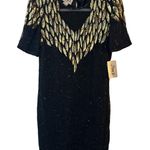 Sequin Dress Black/Gold Silk Beads Small V Photo 0