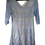 Andree by Unit Blue Floral Lace V Neck 3/4 Sleeve Cocktail Dress Party SZ M Photo 0
