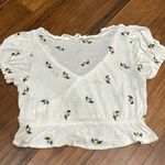 Free People  ecru combo floral sequin embroidered cropped ruffle blouse Photo 4