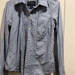 American Eagle  striped ruffled‎ button down shirt - blue, white - Size Small Photo 0