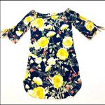 Soprano NWT JCPenny  XS Navy Blue Floral Yellow Rose Tunic Dress Summer Fall Mini Photo 0