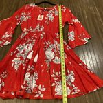 Raga  rohit teared peasant bell sleeve metallic shimmer red mini floral dress S Photo 4