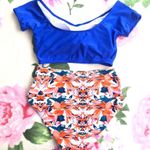 Boutique Maternity Blue/Orange Floral High Waist 2 Piece Swimsuit Photo 4