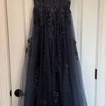 Homecoming or prom dress sheer bodice, deep navy lace Gown Blue Size 2 Photo 2