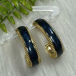 Vintage deep blue sparkles Gold tone hoop Earrings Photo 1