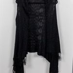 Open Front Fringe Knit Vest Black Size XL Photo 0