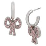 Coach Antique Huggie Bow Earrings, Silver Tone, Pink Photo 1