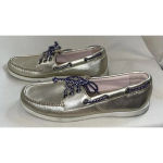 J Crew AJ825 Woman's Size 8 Gold Metallic Leather‎ Traditional Boat Shoes Photo 1