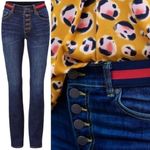 CAbi  Jeans Simone Highrise Skinny Button Fly Red Stripe Waistband Women’s Size 4 Photo 1