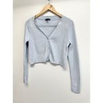 Kendall + Kylie Cropped Sweater Light Blue Size Small V-Neck Ribbed Long Sleeve Photo 2