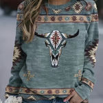 Western Cow Head Print Longsleeve Shirt Tan Size XL Photo 0