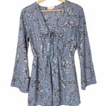 The Hanger Boutique Blue Floral V-Neck Bell Sleeve Romper S Photo 3