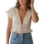 Princess Polly  Floral Crop V Neck Tie At Front Top Photo 0
