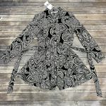 ZARA Black Beige Floral Paisley Button Up Tie Belt Fit Flare Shirt Dress Small Photo 8