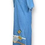 Vintage Denim Dress Button Front Medium Wash Short Sleeve Custom Lace OOAK Blue Size L Photo 5