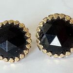 Vintage Black Faceted Gold Tone Circle Clip Photo 2