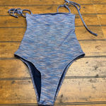 Aerie  One Piece Cheeky Swimsuit Blue Textured Knit String Tie XS Photo 0