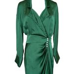 Ba&sh Green Mini Shirt Dress XS Wrap Designer Cocktail Satin Ruched Holiday $340 Photo 6