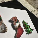 Lot Of 4 Holiday Brooch Pins Bear, Santa Claus, Christmas Tree & Snowman Photo 2