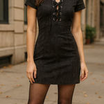 EXPRESS Black Lace-Up Suede Mini Dress 6 Dark Academia Edgy Fall School Girl Photo 0