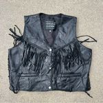 Vintage Navarre Leather Black patch Fringe Lace Up Side Biker Vest 2X Photo 0