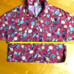 Pull & Bear  Floral, Button Up Cropped Top, Rust Orange, Blue, Yellow, Size M Photo 9