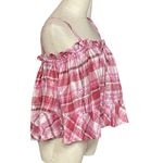 Pilcro Anthropologie Shine Plaid Tank Top Size L Pink Ruffle Trim Swing Size L Photo 5