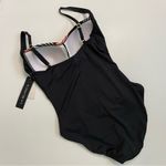 La Blanca Swimsuit One Piece Bustier Style Padded Ruching Geometric Black Red Photo 4