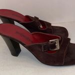 YSL Brown Suede Vintage Square Toe Buckle Sandal Heel Pump Size 6 Photo 6