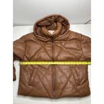 Sebby  Collection Faux Leather Short Puffer Jacket In Toffee Size L Photo 3