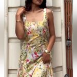 ZARA NWT Linen Blend Printed Floral Yellow Dress ZW Collection Multicolored XS Photo 1