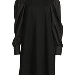 Saks 5th Avenue Area Stars Woven Puff Sleeve Shift Dress Mini Midi Cotton Blend Black Small NWT Photo 2