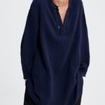 ZARA NWT  Tunic Dress With Lace Insert Linen Navy Photo 1