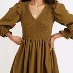 Madewell • Flannel Lucie V-Neck Smocked Mini Dress green ruffle puff sleeve Photo 0