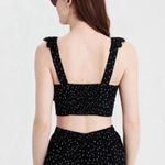 American Eagle  XS Crop Top Black White Polka Dot Eyelet Scalloped Ruffle V-Neck Photo 1