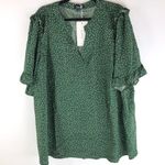 Bloomchic  Polka Dot V Neck Ruffle Trim Blouse Short Sleeve Green 26 Photo 2