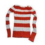 Arizona Jeans Y2K Orange & White Striped Form Fitting V-Neck Preppy Sweater  Photo 3