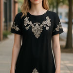 Lulus  Embroidered Dress Short Sleeve Casual Party Black‎ Dress Size S Photo 0