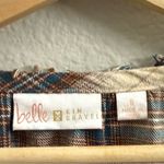 Belle by Kim Gravel Plaid Keyhole Blouse Peasant Top Oversized Brown Size Small Photo 4