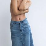 ZARA  70s Blue Cotton Denim Jean‎ Front Vent Midi Skirt Size Small Photo 0