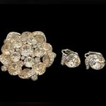Eisenberg Vintage Brooch Clip On Earrings Austrian Rhinestone Crystal Silvertone Silver Photo 3