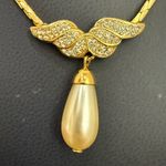 Vintage Unsigned Pave Crystal Angel Wing Faux Pearl Teardrop Gold Photo 12